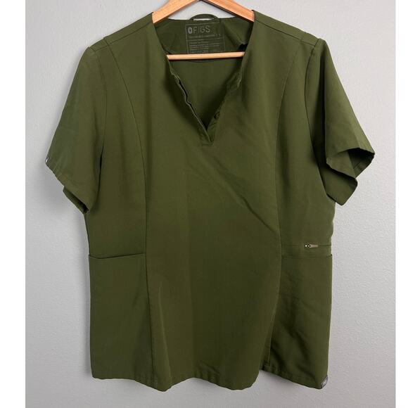 FIGS Women’s L Dark Olive Bristol Slim Henley Scrub Top Modern Medical Work RN - Picture 4 of 12